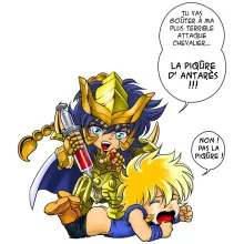 Sous-Verre en bois Hyoga « Non ! Pas la piqûre ! » – Parodie Saint Seiya