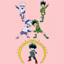 My Hero Academia parodi Rosa Body baby korta ärmar (flicka) - Gon, Killua och Deku (Izuku Midoriya) (Högklassig Body Baby - Tryckt i Frankrike - Ref : 1114)
