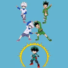 My Hero Academia parodi Blå Body baby korta ärmar (pojkar) - Gon, Killua och Deku (Izuku Midoriya) (Högklassig Body Baby - Tryckt i Frankrike - Ref : 1114)