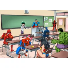 My Hero Academia parodi Ekologisk bomullsväska - Deku med Deadpool, Stålmannen, Iron Man, Wonder Woman, Spindelmannen, Batman och Hulk (Högklassig Väska - Tryckt i Frankrike - Ref : 1115)