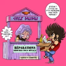 Débardeur Enfant Fille Seiya « Réparations Tous Métaux ! » – Parodie Saint Seiya
