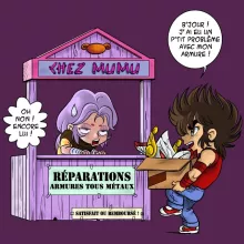 T-shirt Femme Seiya « Réparations Tous Métaux ! » – Parodie Saint Seiya