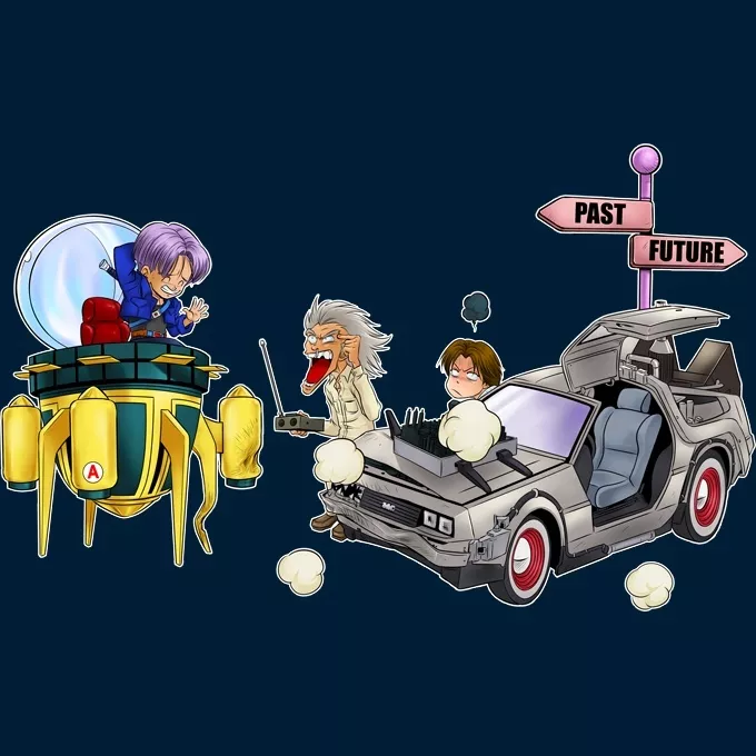 Organic Cotton Tote Bag Parody of Dragon Ball Z - DBZ Trunks, Marty Macfly and Doc