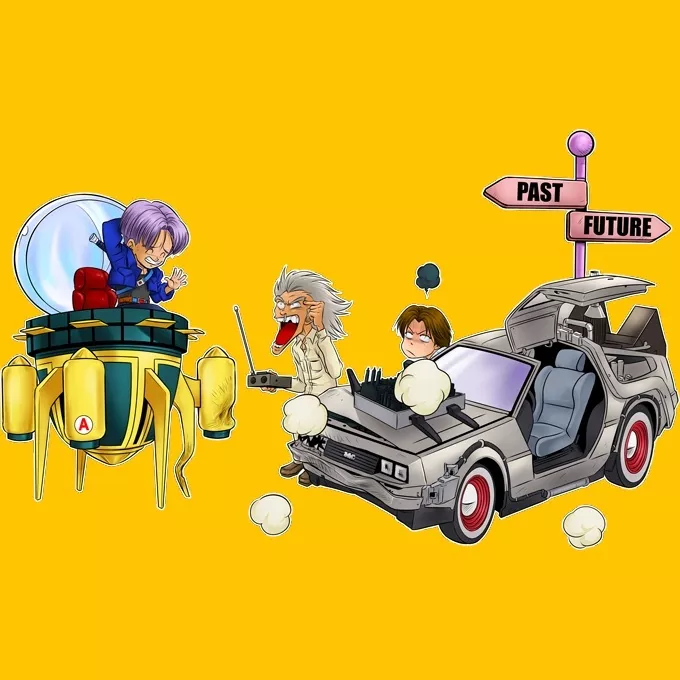 Borsa Tote Bag in cotone organico Paoridia Dragon Ball Z - DBZ Trunks, Doc Brown e Marty MacFly