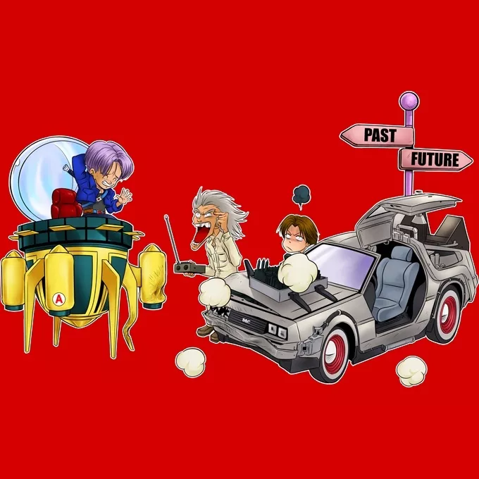Borsa Tote Bag in cotone organico Paoridia Dragon Ball Z - DBZ Trunks, Doc Brown e Marty MacFly
