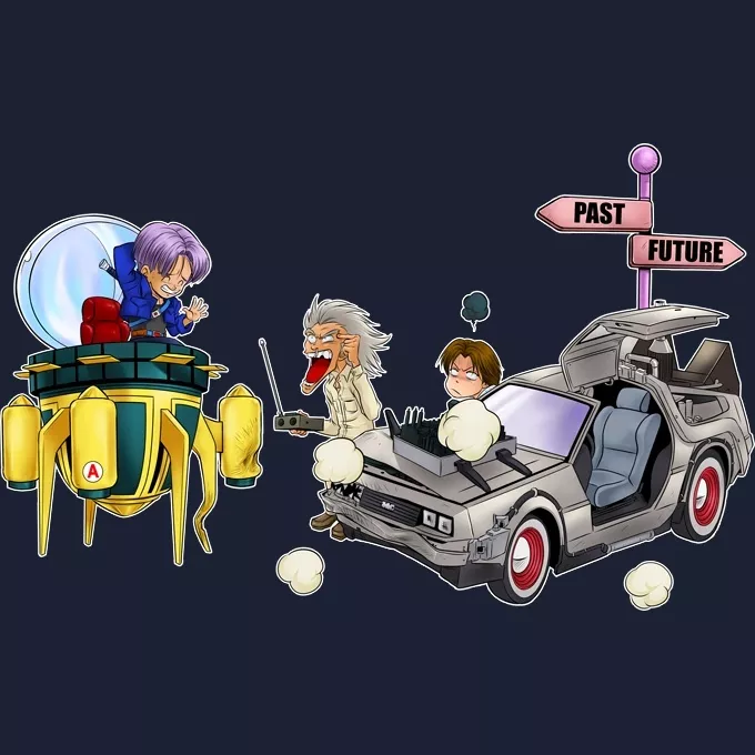 Felpe con cappuccio PREMIUM Paoridia Dragon Ball Z - DBZ Trunks, Doc Brown e Marty MacFly
