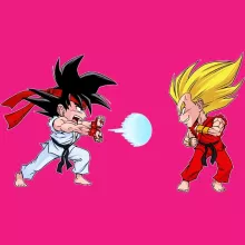 Son Goku Linne för kvinnor “Son Goku och Vegeta X Ryu och Ken” – Parodi Dragon Ball Z