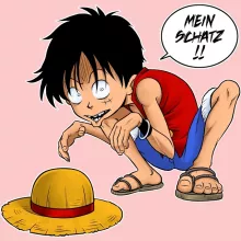 Monkey D. Ruffy Baby Strampler (Mädchen) “Monkey D. Ruffy und Gollum - Mein Schatz” – Parodie auf One Piece