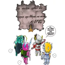 Seiya Mädchen Kinder T-Shirt “Seiya, Shun, Shiryu, Hyoga und Aioros” – Parodie auf Saint Seiya
