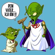 Yoda Baby Strampler “Yoda von Star Wars und Gott von DBZ” – Parodie auf Star Wars
