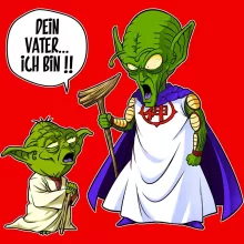 Yoda Damen T-shirt “Yoda von Star Wars und Gott von DBZ” – Parodie auf Star Wars