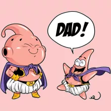 Dragon Ball Z - DBZ parodi Rosa Body baby korta ärmar (flicka) - Majin Buu och Patrik Stjärna (Högklassig Body Baby - Tryckt i Frankrike - Ref : 844)