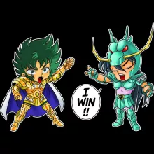 Capricorn Shura Damen T-shirt Tank top “Capricorn Shura and Dragon Shiryu” – Parodie auf Saint Seiya