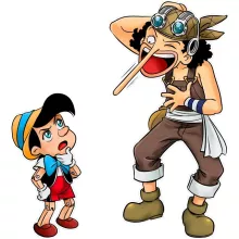 Lysop Mädchen Kinder T-Shirt “Lysop und Pinocchio” – Parodie auf One Piece