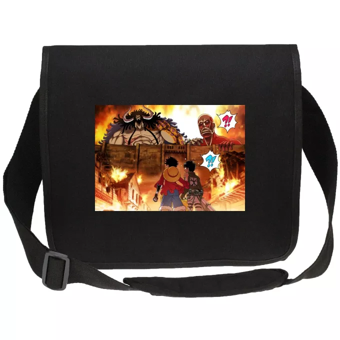 Sacs étudiant canvas Parodie One Piece Un Combat Titanesque piraté... !! - Luffy, Kaido, Eren Jager, le Titan Colossal