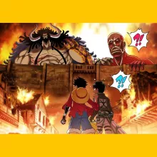 T-shirt Enfant Luffy « Un Combat Titanesque piraté... !! » – Parodie One Piece