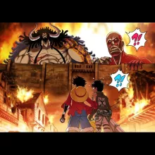 T-shirt Luffy « Un Combat Titanesque piraté... !! » – Parodie One Piece