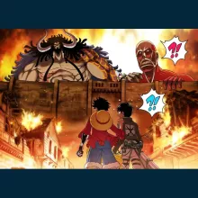 Gorro Luffy “Luffy y Kaido, Eren y el titán colosal” – Parodia de One Piece