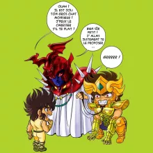 T-shirt Aiolia « Un gros chat sauvage en laisse ! » – Parodie Saint Seiya