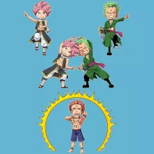 Natsu Babyromper “Natsu, Lolonoa Zoro en Ryomen Sukuna (Yuji Itadori)” – One Piece parodie
