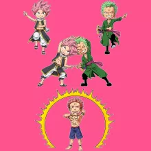 Natsu Kinderen Meisjes Tank Top “Natsu, Lolonoa Zoro en Ryomen Sukuna (Yuji Itadori)” – One Piece parodie