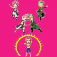 Natsu Damen T-shirt “Natsu, Lolonoa Zoro en Ryomen Sukuna (Yuji Itadori)” – One Piece parodie
