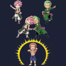 Natsu Kapshirt “Natsu, Lolonoa Zoro en Ryomen Sukuna (Yuji Itadori)” – One Piece parodie