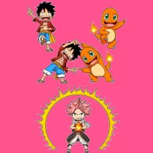 Camiseta Niña sin mangas Natsu “Natsu, Luffy y Charmander” – Parodia de Pokémon