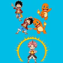Maglietta per bambine e ragazze Natsu “Natsu, Rufy e Charmander” – Parodia dei Pokémon