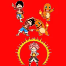 Natsu Kinderjongen T-shirt “Natsu, Luffy en Charmander” – Pokémon parodie