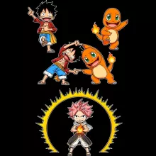 Natsu Långärmad T-Shirts “Natsu, Ruffy och Charmander” – Parodi Pokémon