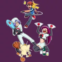 Maglietta da Donna Pikachu “Pikachu, Ash Ketchum e la Team Rocket” – Parodia dei Pokémon