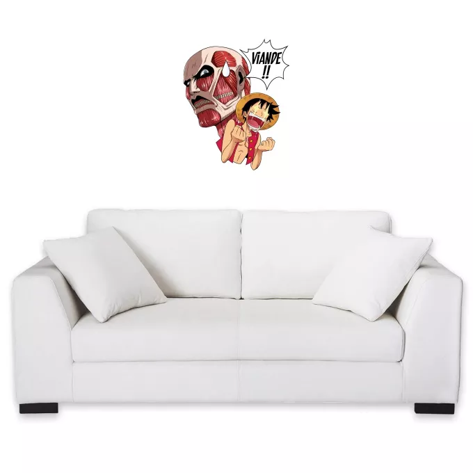 Stickers Déco Parodie One Piece Viande !!!! - Luffy VS Titan Colossal