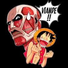 Sweat à capuche Luffy VS Titan Colossal « Viande !!!! » – Parodie One Piece