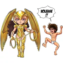 Sous-Verre en bois Wonder Woman 1984 « Voleuse d'armure ! » – Parodie Saint Seiya