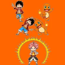 Camiseta Natsu “Natsu, Luffy y Charmander” – Parodia de Pokémon